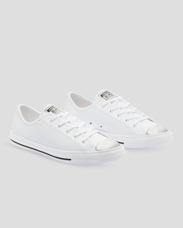 Converse Chuck Taylor All Star Dainty Mono Metallic Hvide Sko Danmark - Converse Lave Sneakers Dame